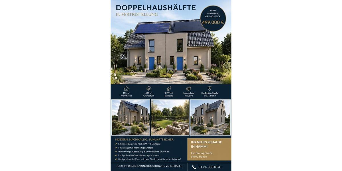 Doppelhaushälfte Hamm Herringen - 5 Zimmer, 135 m&sup2;, 499.000&euro; | Angebot:27083397