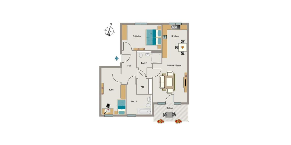 Etagenwohnung Dortmund Aplerbeck - 3 Zimmer, 89 m&sup2;, 1.072&euro; | Angebot:25067031