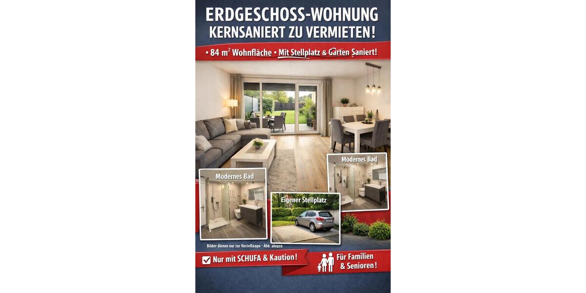 Erdgeschoßwohnung Kamen - 3 Zimmer, 84 m&sup2;, 950&euro; | Angebot:25322422