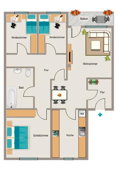 Etagenwohnung Castrop-Rauxel Becklem - 4.5 Zimmer, 95 m&sup2;, 619&euro; | Angebot:26615948